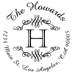 Round Flourish Border Letter H Monogram Stamp Sample